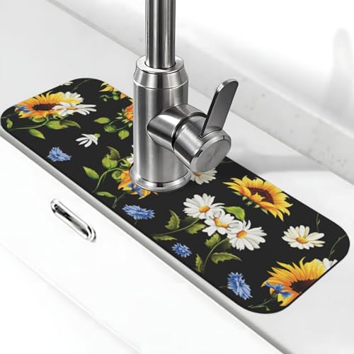 WXWJSHMGC Spritzschutz für Küchenspüle, mit Sonnenblumen-Motiv, saugfähige Abtropfmatte, für Küchenarmaturen, Arbeitsplatten von WXWJSHMGC