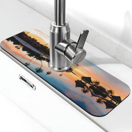 WXWJSHMGC Spritzschutz für Küchenspüle, tropischer Sonnenuntergang, saugfähige Abtropfmatte, für Küchenarmaturen, Arbeitsplatten von WXWJSHMGC