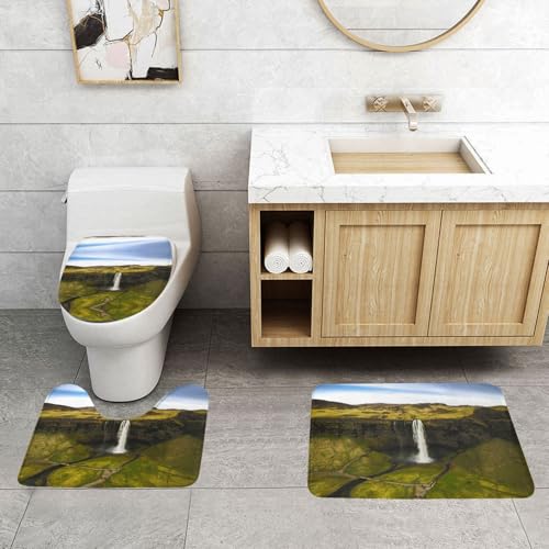 WXWJSHMGC Wasserfall-Landschaftsbild-Druck, 3-teilig, super plüschig, rutschfest, Badematten-Set, WC-Vorleger, Teppiche von WXWJSHMGC