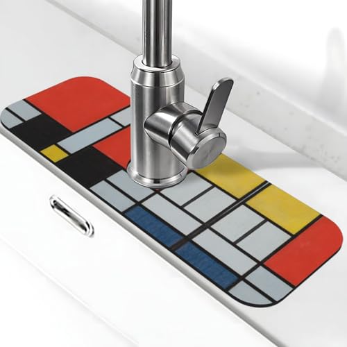 WXWJSHMGC Zusammensetzung in Rot, Gelb, Blau und Schwarz bedruckt, Spritzschutz, saugfähige Abtropfmatte, Spülbeckenmatte, für Küchenarmaturen, Arbeitsplatten von WXWJSHMGC