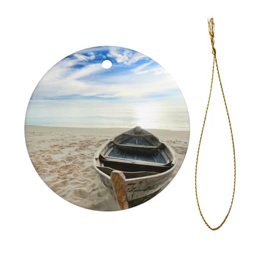 Weihnachtsschmuck mit Boot am Strand, Geschenk für Sie und Ihn, Weihnachtsbaumschmuck, Keramik, hängende Ornamente, Jahrestag Weihnachtsschmuck mit Boot am Strand, Geschenk für Sie und Ihn, Weihnachtsbaumschmuck, Keramik, hängende Ornamente, Jahrestag von WXWJSHMGC