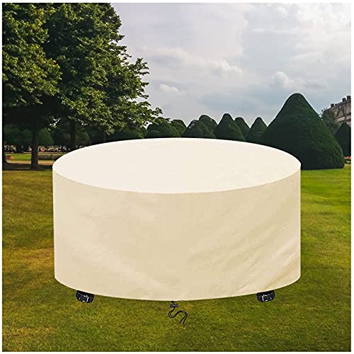 Gartenmöbel Abdeckung Rund Ø160x80cm Beige 420D Oxford Outdoor Gartentisch Schutzhülle Abdeckungen, Wasserdicht Winddicht Anti-UV Möbelsets Abdeckhaube, Terrasse Rund Möbel Abdeckplane Abdeckung von WXWYGNY