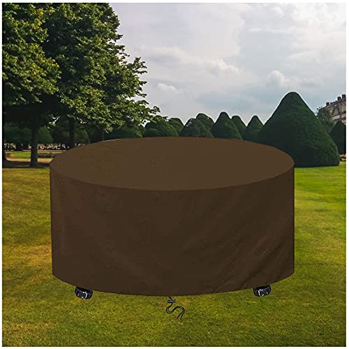 Gartenmöbel Abdeckung Rund Ø300x90cm Braun 420D Oxford Outdoor Gartentisch Schutzhülle Abdeckungen, Wasserdicht Winddicht Anti-UV Möbelsets Abdeckhaube, Terrasse Rund Möbel Abdeckplane Abdeckung von WXWYGNY