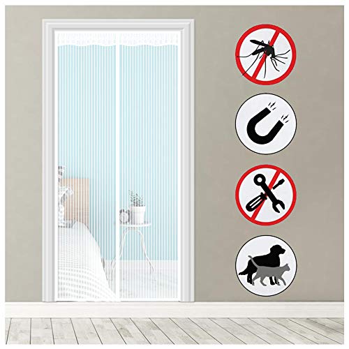 Magnet Fliegengitter Tür, 125x215cm, Weiß, Magnetische Fliegengittertür, Insektenschutz Vorhang für Wohnzimmer Balkontür, Dichtung automatisch, frische Luft hereinlassen von WXWYGNY