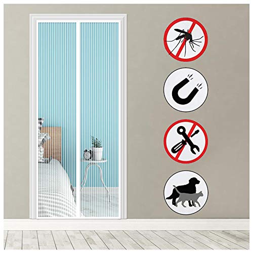 Magnet Fliegengitter Tür, 70x220cm, Weiß, Magnetische Fliegengittertür, Insektenschutz Vorhang für Wohnzimmer Balkontür, Dichtung automatisch, frische Luft hereinlassen von WXWYGNY