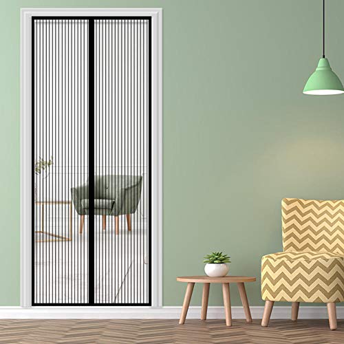 Magnet Fliegengitter Tür, 90x225cm, Schwarz Magnetische Fliegengittertür Balkontür, ohne Bohren, Insektenschutz Balkontür Fliegenvorhang, Magnetgittervorhänge, für Balkontür, Wohnzimmer, Terrassentür von WXWYGNY