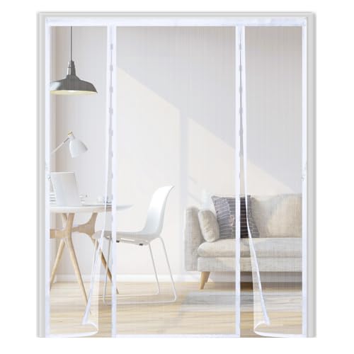 Magnet Fliegengitter Tür 150x215cm,Fliegengitter Balkontür Ohne Bohren,Doppeltür,Automatisches Schließen,Mückenschutz Vorhang für Balkontür, Kellertür, Terrassentür,Weiß von WXWYGNY