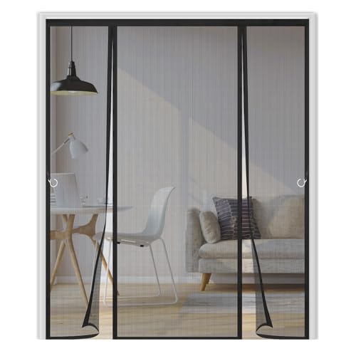 Magnet Fliegengitter Tür 215x200cm,Fliegengitter Balkontür Ohne Bohren,Doppeltür,Automatisches Schließen,Mückenschutz Vorhang für Balkontür, Kellertür, Terrassentür,Schwarz von WXWYGNY