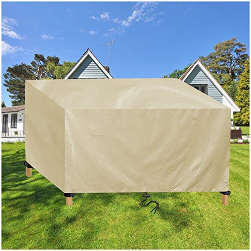 WXWYGNY Abdeckung für Gartenmöbel 130x90x85cm Beige Abdeckplane Schutzhülle Gartentisch Tischabdeckung Wasserdicht 420D Oxford Gewebe, Winddicht UV-Beständiges Abdeckhaube Outdoor für Gartenmöbel von WXWYGNY