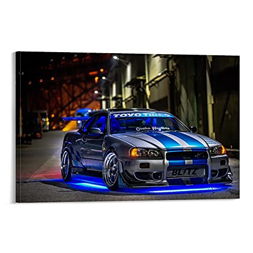 WXXF Nissan Skyline Fast and Furious 2 Night Leinwand Kunst Poster und Wandkunst Bilddruck Moderne Familienzimmer Dekor Poster 12x18inch(30x45cm) von WXXF