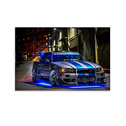 WXXF Nissan Skyline Fast and Furious 2 Night Leinwand Kunst Poster und Wandkunst Bilddruck Moderne Familienzimmer Dekor Poster 20x30inch(50x75cm) von WXXF