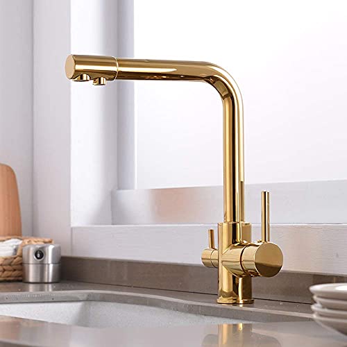 WXXGY Wasserhähne, Goldene Dekoration Neu Osmose Wasserfilter Drei -Wege -Waschbecken -Wasserhahnmischer Schwenkwasserreinigung 3 In 1 Küchenarmaturen/Gold von WXXGY