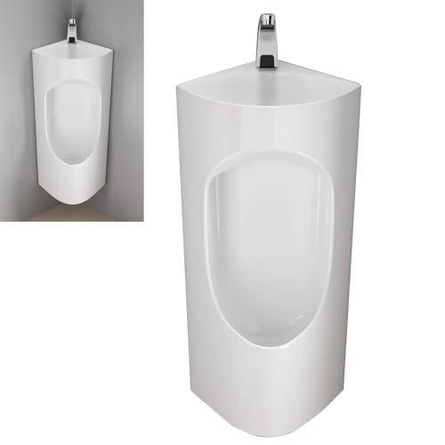 WXXSHGDW Urinale Kuchen für Männer Badezimmer, Eck Urinal, Keramik-Urinal mit Waschbecken und Automatischem Sensorhahn, Urinal for MäNner, Wandmontiertes Urinal, Urinale für Männer Auslaufsicher(White von WXXSHGDW