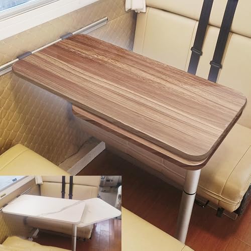WXXSHGDW Wohnmobiltische Klappbar, Wohnmobiltisch, Wohnmobil Esstisch, Doppelschichtige Schwenkbare Tischbeine, Die Untere Tischplatte Kann Um 360 ° Gedreht Werden, für Wohnmobilanhänger(Brown) von WXXSHGDW