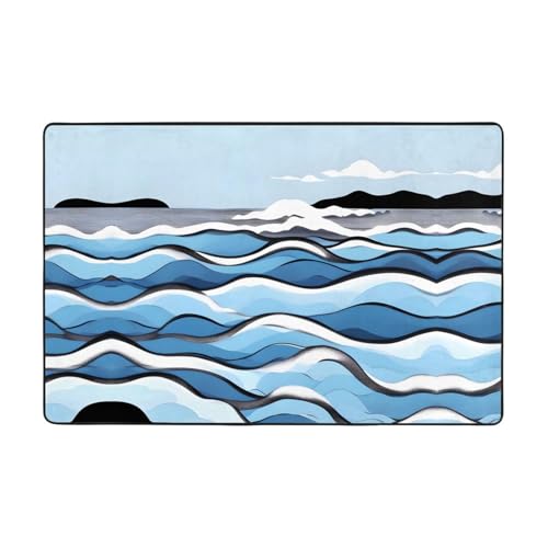 Bedruckter Wohnzimmer-Teppich mit Wellen auf den Felsen, 183 x 122 cm, für Couchtisch/Nachttisch/Büro/Balkon Bedruckter Wohnzimmer-Teppich mit Wellen auf den Felsen, 183 x 122 cm, für Couchtisch/Nachttisch/Büro/Balkon von WXXWXD