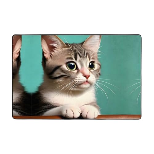 Bedruckter Wohnzimmer-Teppich mit einer neugierigen Katze, 183 x 122 cm, für Couchtisch/Nachttisch/Büro/Balkon Bedruckter Wohnzimmer-Teppich mit einer neugierigen Katze, 183 x 122 cm, für Couchtisch/Nachttisch/Büro/Balkon von WXXWXD