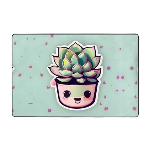 Bedruckter Wohnzimmer-Teppich mit lächelnden Sukkulenten, 183 x 122 cm, für Couchtisch/Nachttisch/Büro/Balkon von WXXWXD