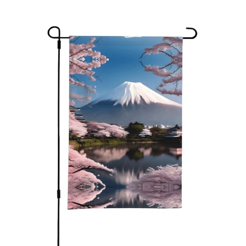 Berg Fuji im frühen Frühling, doppelseitige Outdoor-Flagge, geeignet für die Dekoration von Gärten oder Briefkästen von WXXWXD