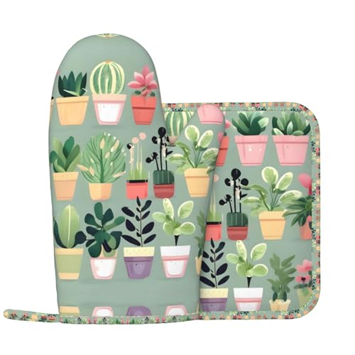 Bonsai-Pflanzen-Ofenhandschuhe und Topflappen-Sets für Küche, Ofenhandschuhe mit rutschfester Silikonoberfläche, geeignet zum Kochen Bonsai-Pflanzen-Ofenhandschuhe und Topflappen-Sets für Küche, Ofenhandschuhe mit rutschfester Silikonoberfläche, geeignet zum Kochen von WXXWXD