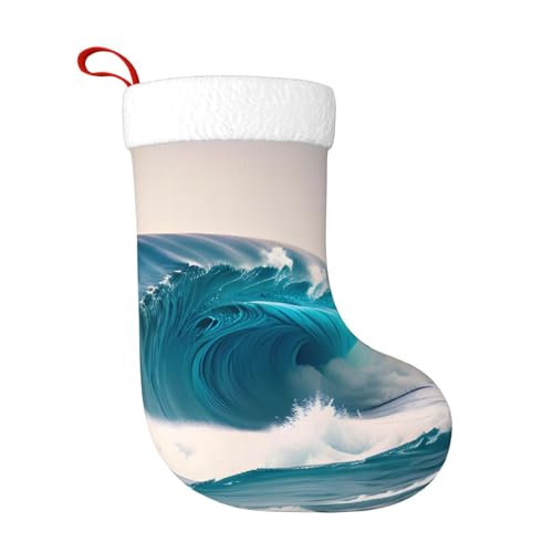 Cartoon Blue Sea Wave Christmas Stocking Suitable for Christmas Trees and Festive Fireplace Decorations von WXXWXD