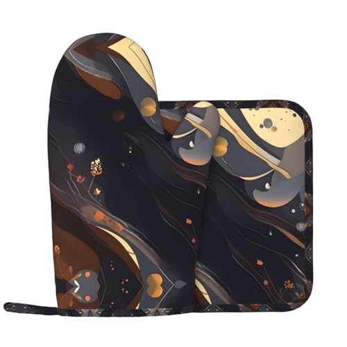 Dunkle mittelgroße Ofenhandschuhe und Topflappen-Sets Küche Ofenhandschuhe mit rutschfester Silikonoberfläche zum Kochen geeignet von WXXWXD