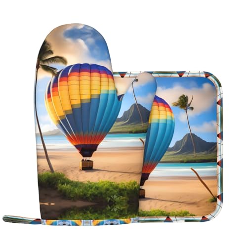 Hawaii Heißluftballon Ofenhandschuhe und Topflappen Sets Küche Ofenhandschuhe mit rutschfester Silikonoberfläche zum Kochen geeignet von WXXWXD