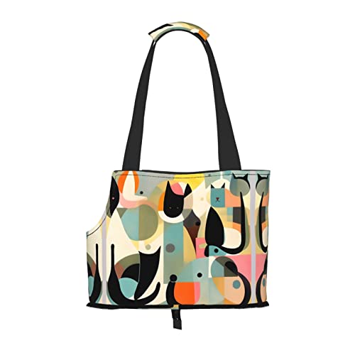 Mid-Century Modern Art Cat Printed Pet Umhängetasche, speziell für kleine Hunde und Katzen, multifunktionale Schulter und Handtasche von WXXWXD