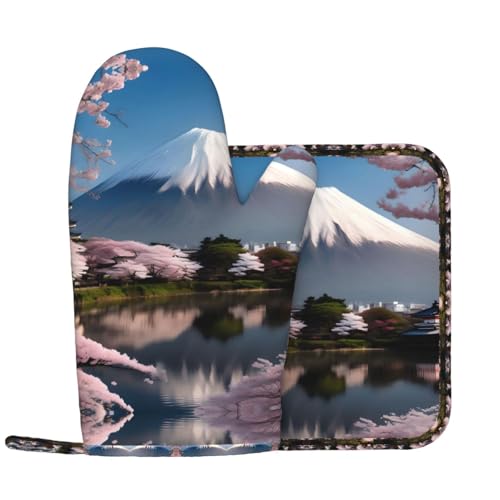 Mt. Fuji in Early Spring Ofenhandschuhe und Topflappen-Sets Küche Ofenhandschuhe mit rutschfester Silikonoberfläche zum Kochen geeignet von WXXWXD