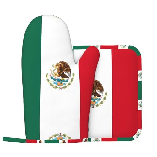 Ofenhandschuhe und Topflappen Flagge Mexiko, Küchenhandschuhe mit rutschfester Silikonoberfläche, geeignet zum Kochen von WXXWXD