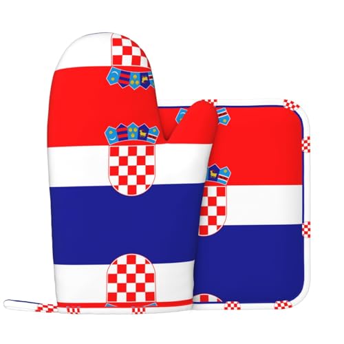 Ofenhandschuhe und Topflappen der Republik Kroatien Flagge, Küchenhandschuhe mit rutschfester Silikonoberfläche, geeignet zum Kochen von WXXWXD