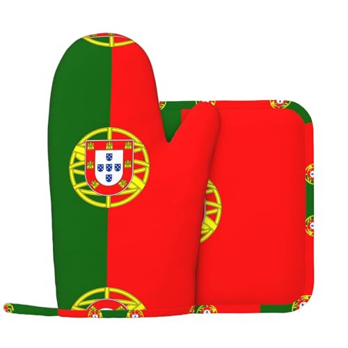 Ofenhandschuhe und Topflappen mit portugiesischer Flagge, Küchenhandschuhe mit rutschfester Silikonoberfläche, geeignet zum Kochen Ofenhandschuhe und Topflappen mit portugiesischer Flagge, Küchenhandschuhe mit rutschfester Silikonoberfläche, geeignet zum Kochen von WXXWXD