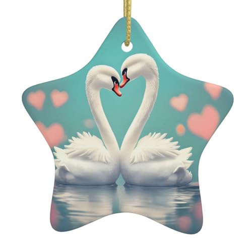 WXXWXD Der Schwan in Love sternförmiger Keramik-Weihnachtsbaumschmuck, perfekt für Familienfeiertage WXXWXD Der Schwan in Love sternförmiger Keramik-Weihnachtsbaumschmuck, perfekt für Familienfeiertage von WXXWXD