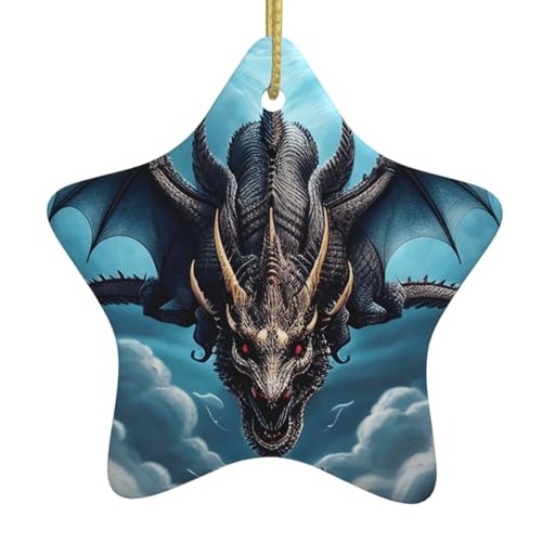 WXXWXD Flying Dragon Star Shaped Ceramic Christmas Tree Ornament, Perfect for Family Holiday Gatherings von WXXWXD