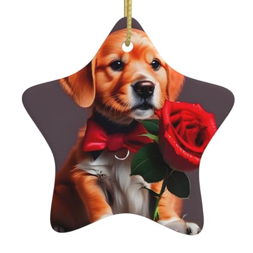 WXXWXD Gentleman-Like Dog Star Shaped Ceramic Christmas Tree Ornament, Perfect for Family Holiday Gatherings von WXXWXD