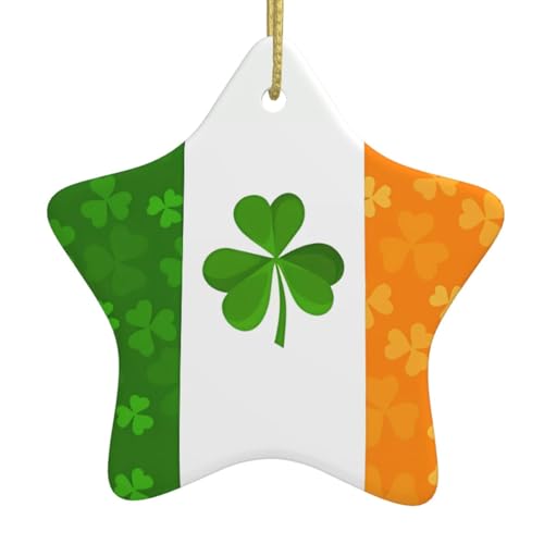 WXXWXD Irische Flagge, sternförmiger Keramik-Weihnachtsbaumschmuck, perfekt für Familienfeiertage von WXXWXD