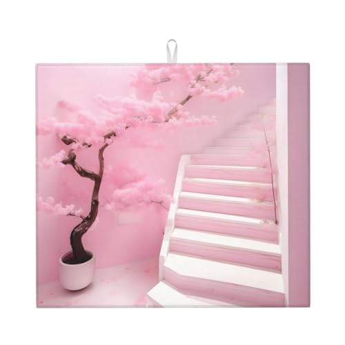 WXXWXD Kirschblüten-weiße Treppe bedruckte Küchenmatte, saugfähig, 40,6 x 45,7 cm – dicke und langlebige Arbeitsplatte dekorative Matte WXXWXD Kirschblüten-weiße Treppe bedruckte Küchenmatte, saugfähig, 40,6 x 45,7 cm – dicke und langlebige Arbeitsplatte dekorative Matte von WXXWXD