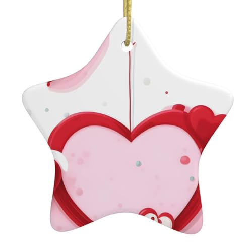 WXXWXD Little Red Heart Star Shaped Ceramic Christmas Tree Ornament, Perfect for Family Holiday Gatherings von WXXWXD