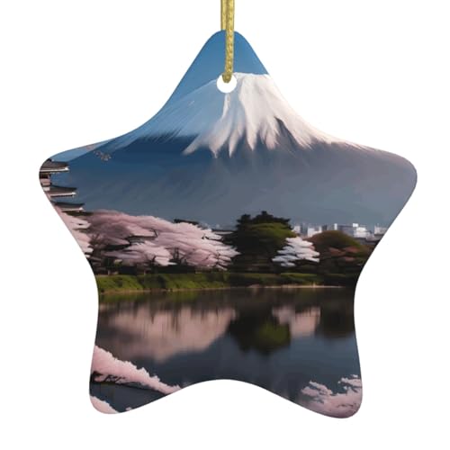 WXXWXD Mt. Fuji im Frühjahr, sternförmiger Keramik-Weihnachtsbaumschmuck, perfekt für Familienfeiertage von WXXWXD