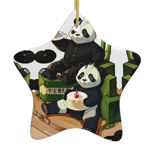 WXXWXD Pandas of Father and Son Star Shaped Ceramic Christmas Tree Ornament, Perfect for Family Holiday Gatherings von WXXWXD