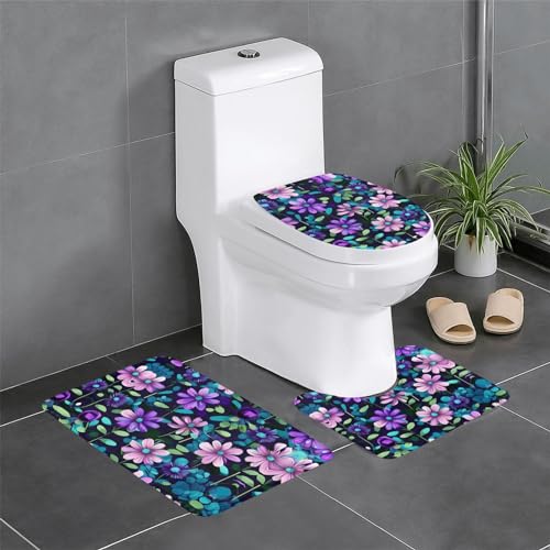 WXXWXD Purple Camellia Printed Bathroom Rug Set (3 Pieces) for Bathtub/Kitchen/Doorway, Suitable for Indoor and Outdoor use von WXXWXD