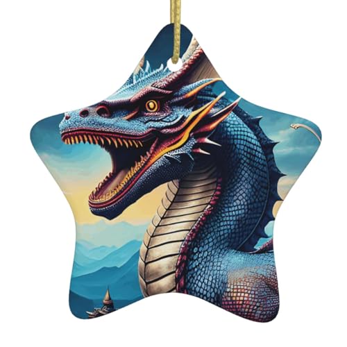WXXWXD Roaring Dragon Star Shaped Ceramic Christmas Tree Ornament, Perfect for Family Holiday Gatherings von WXXWXD