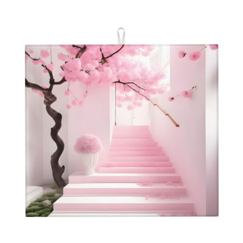 WXXWXD Saugfähige Küchenmatte, Motiv: rosa Kirschblüten-Treppe, 40,6 x 45,7 cm, dick und langlebig, dekorative Matte für die Arbeitsplatte WXXWXD Saugfähige Küchenmatte, Motiv: rosa Kirschblüten-Treppe, 40,6 x 45,7 cm, dick und langlebig, dekorative Matte für die Arbeitsplatte von WXXWXD