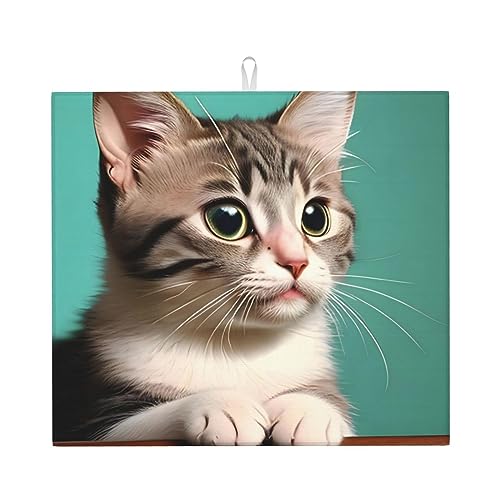WXXWXD Saugfähige Küchenmatte mit Aufdruck "A Curious Cat", 40,6 x 45,7 cm – dicke und langlebige dekorative Arbeitsplatte von WXXWXD