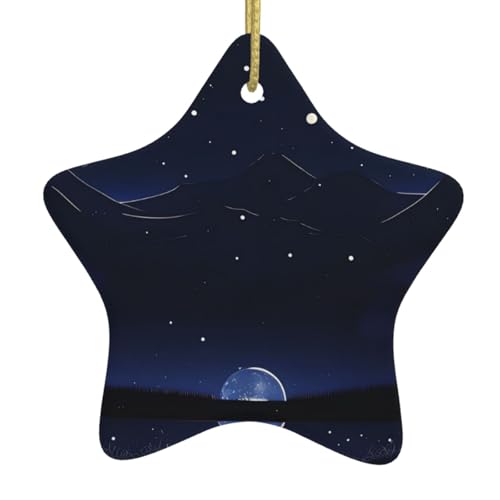 WXXWXD Serene Blue Night View Star Shaped Ceramic Christmas Tree Ornament, Perfect for Family Holiday Gatherings von WXXWXD