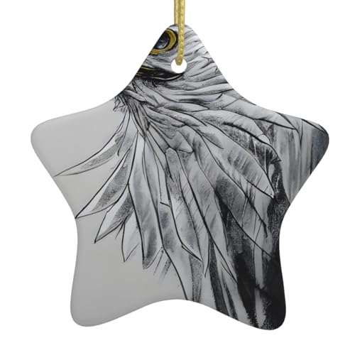 WXXWXD Sketching an Eagle Star Shaped Ceramic Christmas Tree Ornament, Perfect for Family Holiday Gatherings von WXXWXD