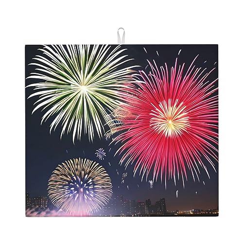 WXXWXD Splendid Feuerwerk bedruckte Küchenmatte, saugfähig, 40,6 x 45,7 cm – dicke und langlebige Arbeitsplatte dekorative Matte von WXXWXD