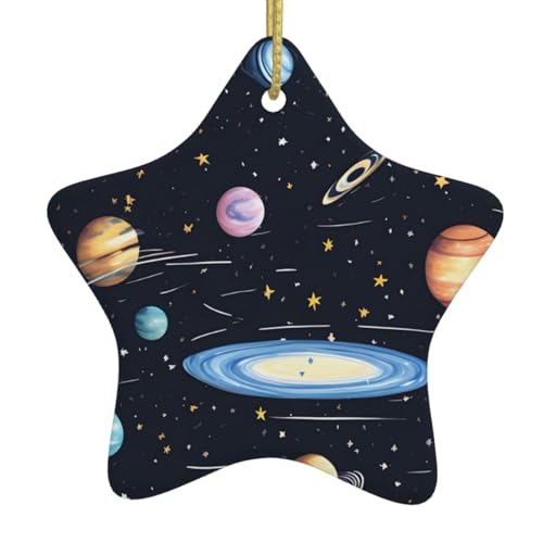 WXXWXD The Solar Family Star Shaped Ceramic Christmas Tree Ornament, Perfect for Family Holiday Gatherings von WXXWXD