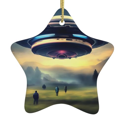WXXWXD UFO Landing Star Shaped Ceramic Christmas Tree Ornament, Perfect for Family Holiday Gatherings von WXXWXD