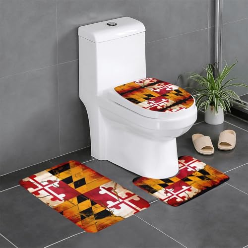 WXXWXD Vintage Holz Maryland Flagge gedruckt Badezimmer Teppich Set (3 Stück) für Badewanne/Küche/Tür, geeignet für den Innen- und Außenbereich von WXXWXD