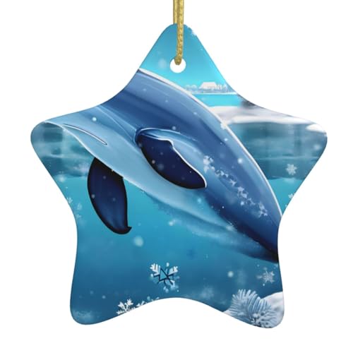 WXXWXD Winter-Delfin-Weihnachtsbaumschmuck, Keramik, sternförmig, perfekt für Familienfeiertage von WXXWXD
